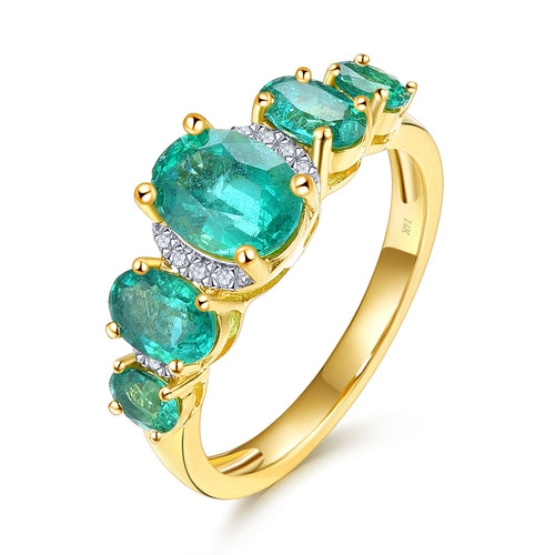Oval Cut Emerald Ring with 14K Gold and Diamond