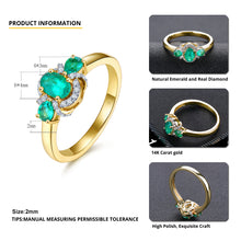 Load image into Gallery viewer, Three Stone Emerald and Gold Ring
