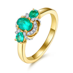 Three Stone Emerald and Gold Ring.