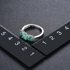 Three Round Emerald Stones Ring in Silver