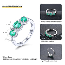 Three Round Emerald Stones Ring in Silver