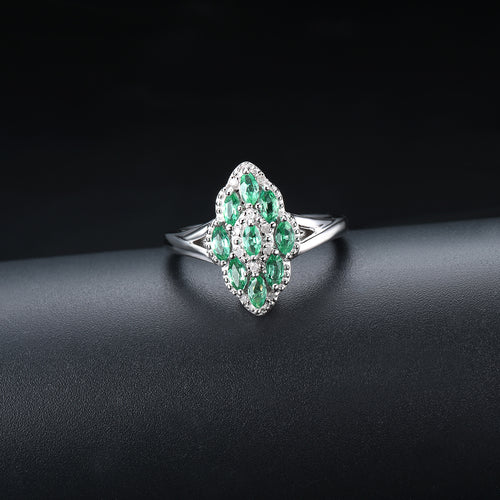 Sliver and Emerald Marquee Shape Ladies Ring