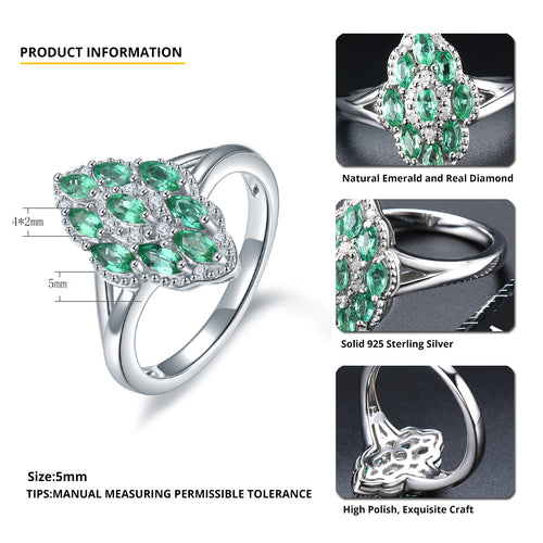 Sliver and Emerald Marquee Shape Ladies Ring