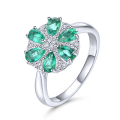 6 Pear Shape Emerald Stones Ring in Silver.