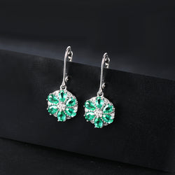 Six Pear Shape Emerald Stones Earrings in Silver.