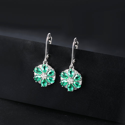 Six Pear Shape Emerald Stones Earrings in Silver.