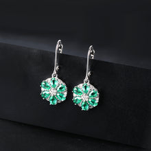 Load image into Gallery viewer, Six Pear Shape Emerald Stones Earrings in Silver.
