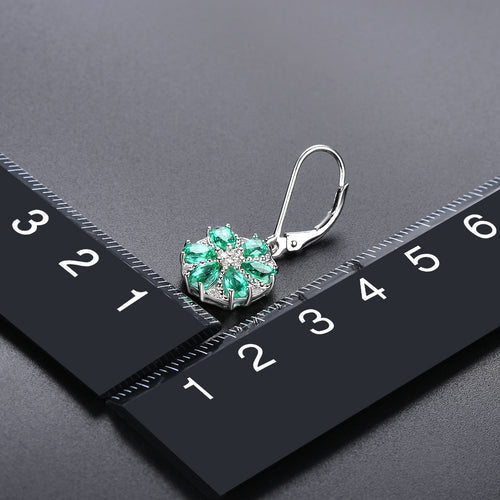 Six Pear Shape Emerald Stones Earrings in Silver.