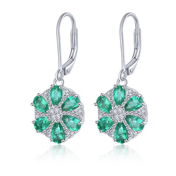 Six Pear Shape Emerald Stones Earrings in Silver.