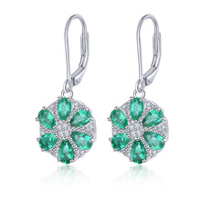 Load image into Gallery viewer, Six Pear Shape Emerald Stones Earrings in Silver.
