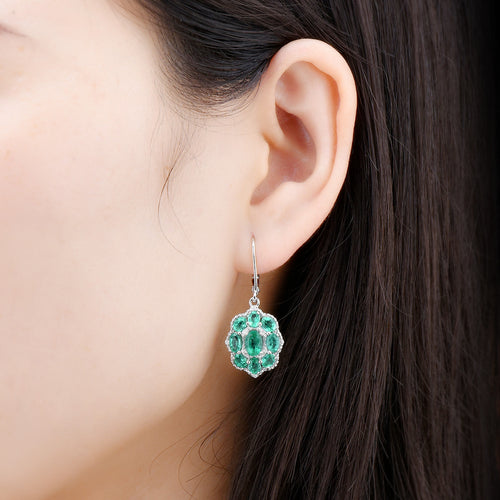 9 Oval Emerald Stone Earrings in Silver