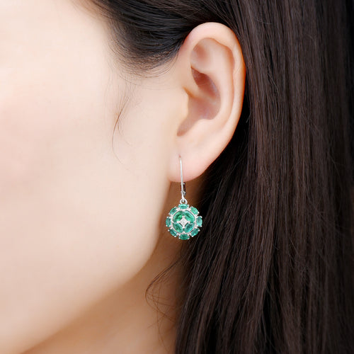 Tear Drop Emerald Stone Silver Earrings