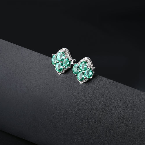 Marquise Shape Emerald and Silver Earrings