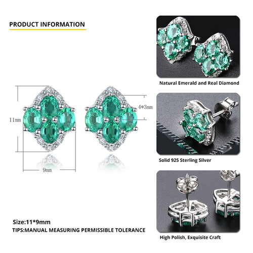 Marquise Shape Emerald and Silver Earrings