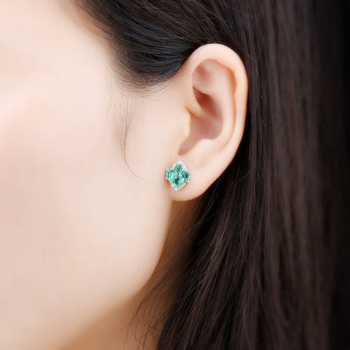 Marquise Shape Emerald and Silver Earrings