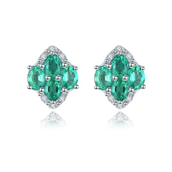Marquise Shape Emerald and Silver Earrings