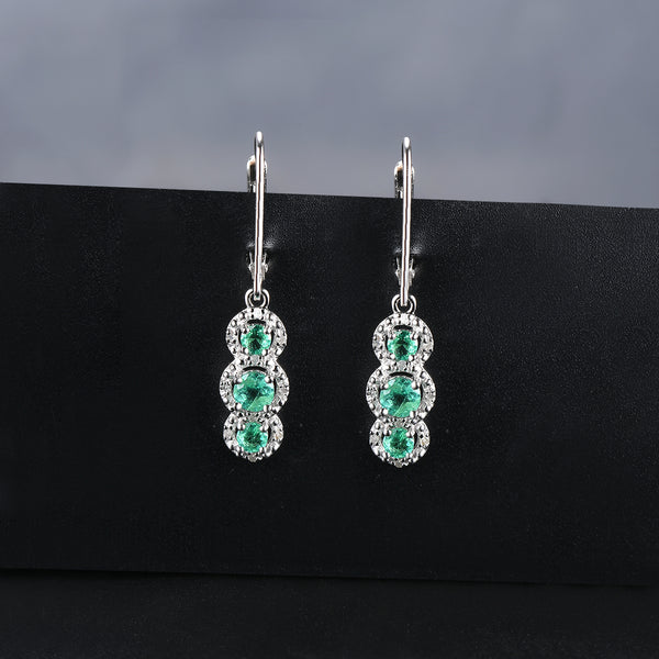 The Three Emerald Stone in Silver Drop Earrings.