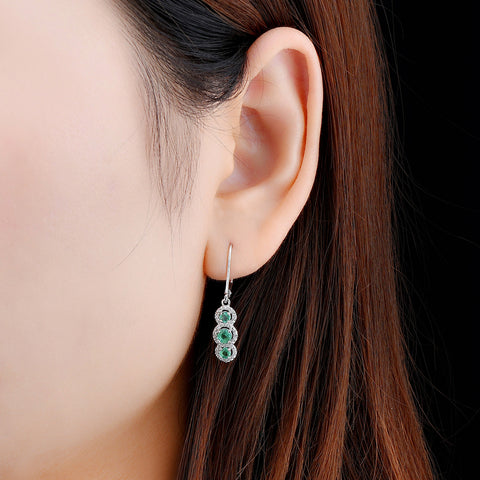 The Three Emerald Stone in Silver Drop Earrings.