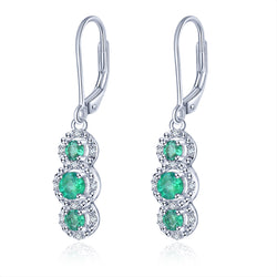The Three Emerald Stone in Silver Drop Earrings