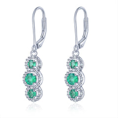 The Three Emerald Stone in Silver Drop Earrings.