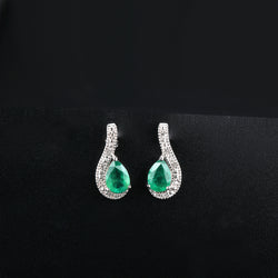 Pear Shape Emerald and Silver Drop Earrings