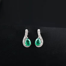 Load image into Gallery viewer, Pear Shape Emerald and Silver Drop Earrings
