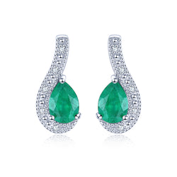 Pear Shape Emerald and Silver Drop Earrings