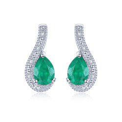 Pear Shape Emerald and Silver Drop Earrings