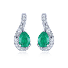 Load image into Gallery viewer, Pear Shape Emerald and Silver Drop Earrings
