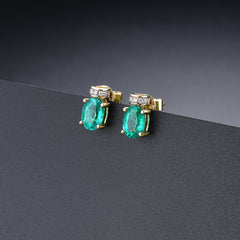 Oval Shape Emerald Gold Earrings