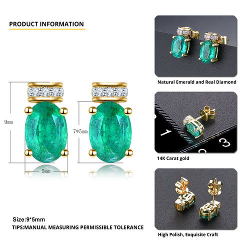 Oval Shape Emerald Gold Earrings