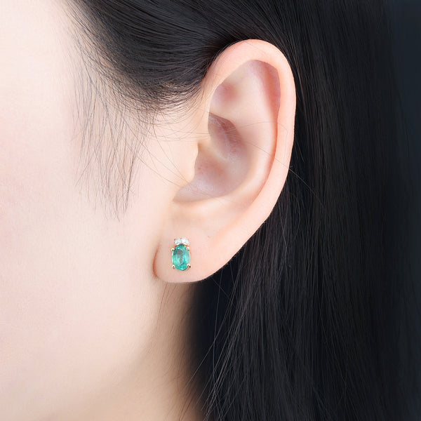 Oval Shape Emerald Gold Earrings