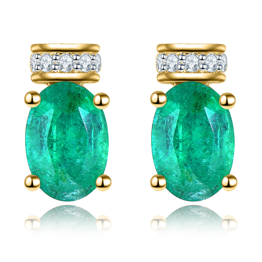 Oval Shape Emerald Gold Earrings