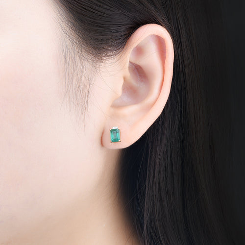 Emerald and Diamond Stud Earrings with 14K Gold