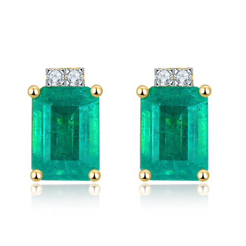 Emerald and Diamond Stud Earrings with 14K Gold