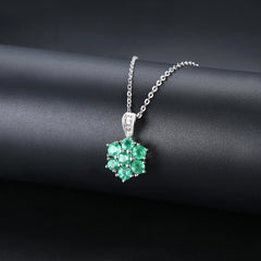 Flower Looking Emerald and Diamond Pendant in Silver
