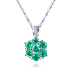 Flower Looking Emerald and Diamond Pendant in Silver