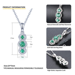 Three Emerald Stone and Diamond Pendant in Silver.