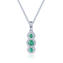 Three Emerald Stone and Diamond Pendant in Silver.