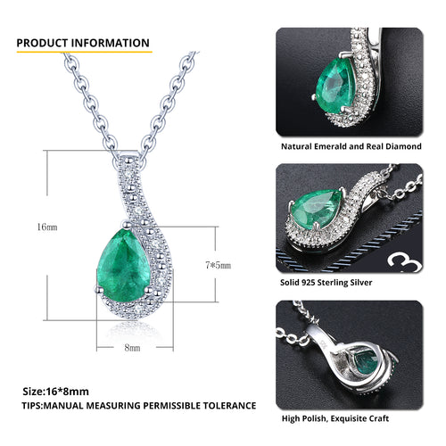 Pear Shape Emerald Pendant in Silver