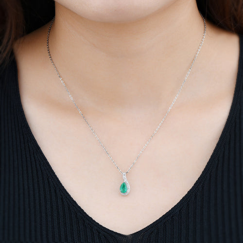 Pear Shape Emerald Pendant in Silver