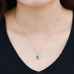 Pear Shape Emerald Pendant in Silver.