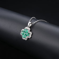 Four heart Shape Emerald Stone Pendant in Silver