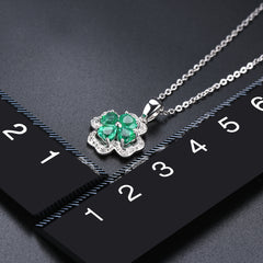 Four heart Shape Emerald Stone Pendant in Silver