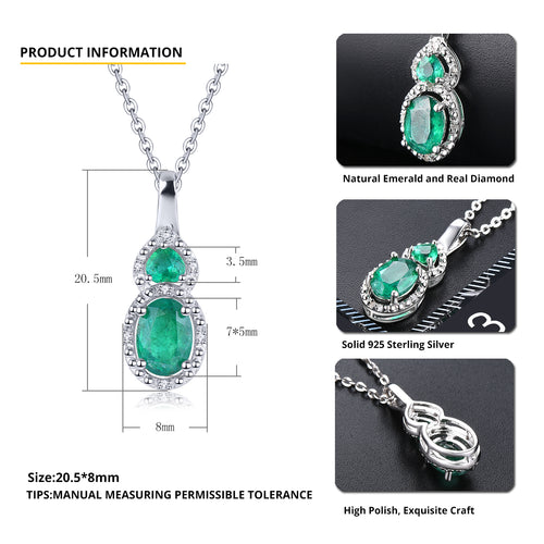 Oval and Round stone Emerald Pendant in Silver