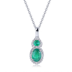 Oval and Round stone Emerald Pendant in Silver