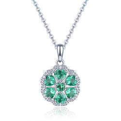 Circular Heart-Cut Emerald Pendant with Silver Frame and White Zircon Accent - Shop Now!