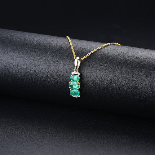 Three Oval Shape Emerald Stones Necklace