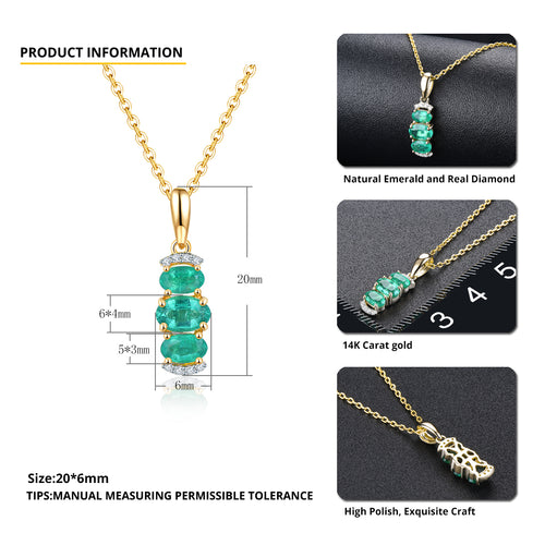 Three Oval Shape Emerald Stones Necklace