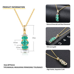 Three Oval Shape Emerald Stones Necklace
